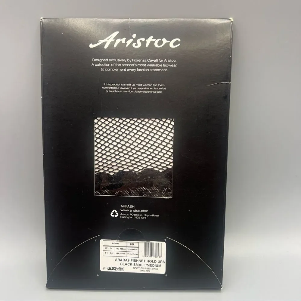 Aristoc Black Fishnet Lace Top Thigh High Stockings
